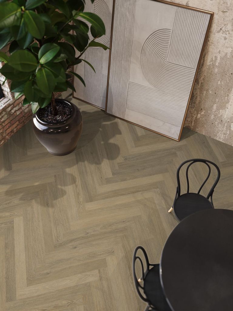 Floorlife PVC YUP slimbone Sutton herringbone dryback warm natural